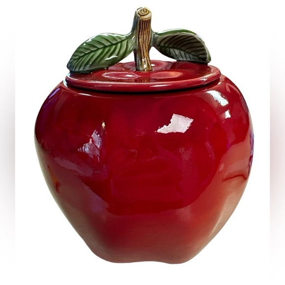 Ceramic Red Apple Cookie Jar Large 8614 Preowned Fall, Autumn